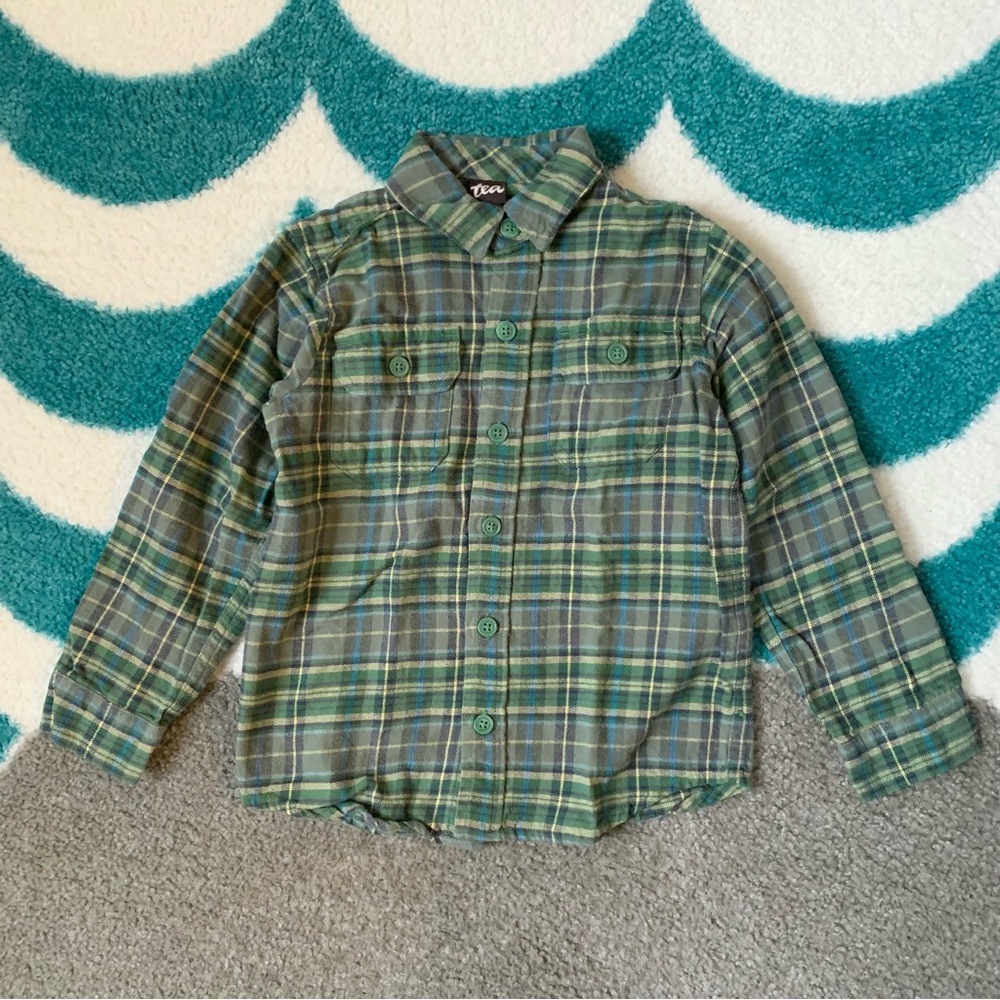 Tea Collection Cotton Flannel Shirt (Green/Yellow) Size 5